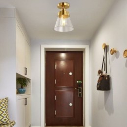 Contemporary Glass Flush Ceiling Light 1 Light Brass Finish