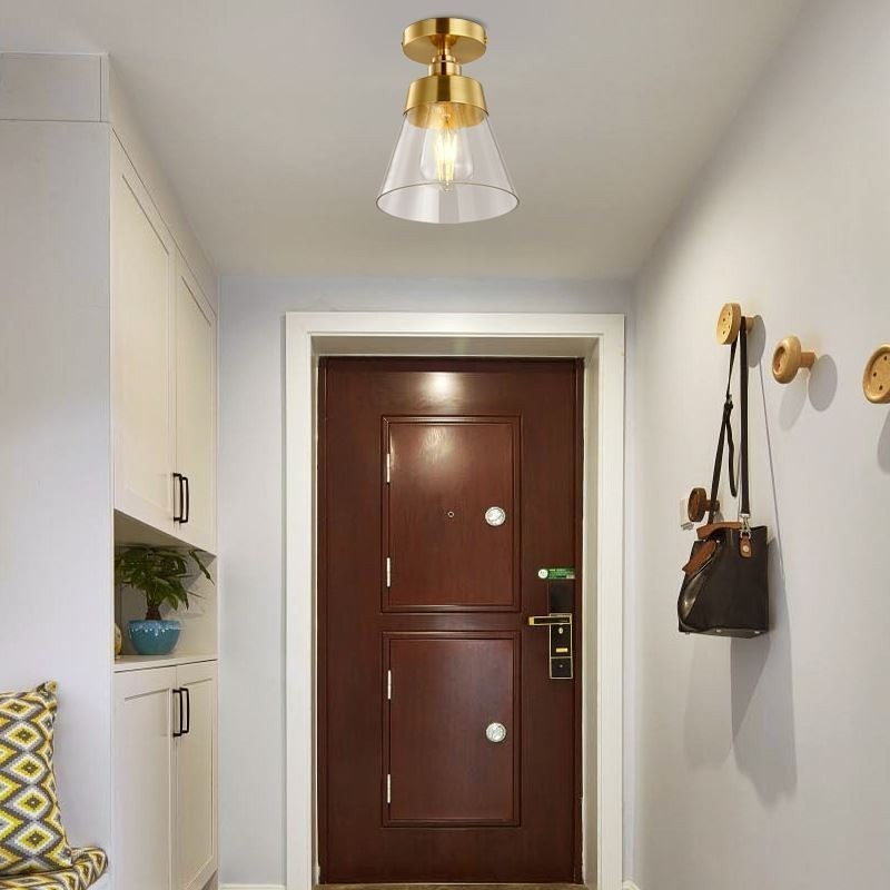 Contemporary Glass Flush Ceiling Light 1 Light Brass Finish