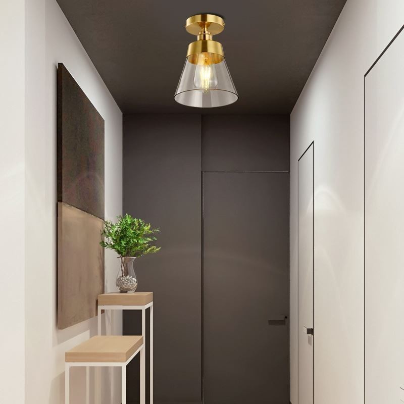 Contemporary Glass Flush Ceiling Light 1 Light Brass Finish