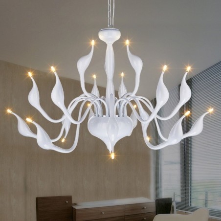 18 Lights Stainless Post Modern Swan Chandelier Light G4 White Finished 18 Lights Stainless Post Modern Swan Chandelier Light G4 White Finished