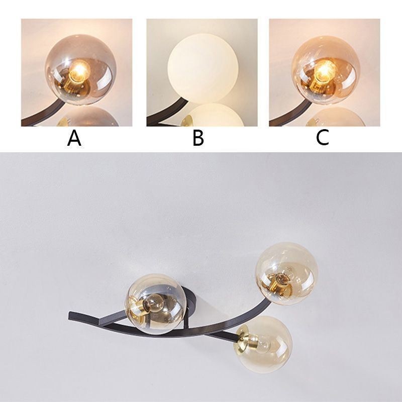 Modern Minimalist Branch Flush Mount Glass Globe Ceiling Light
