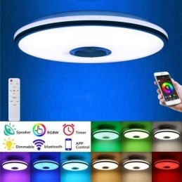 Flush Mount Colorful Ceiling Light with Bluetooth Music Speaker Timing Function