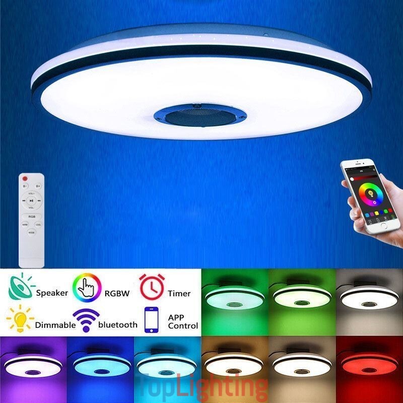 Flush Mount Colorful Ceiling Light with Bluetooth Music Speaker Timing Function