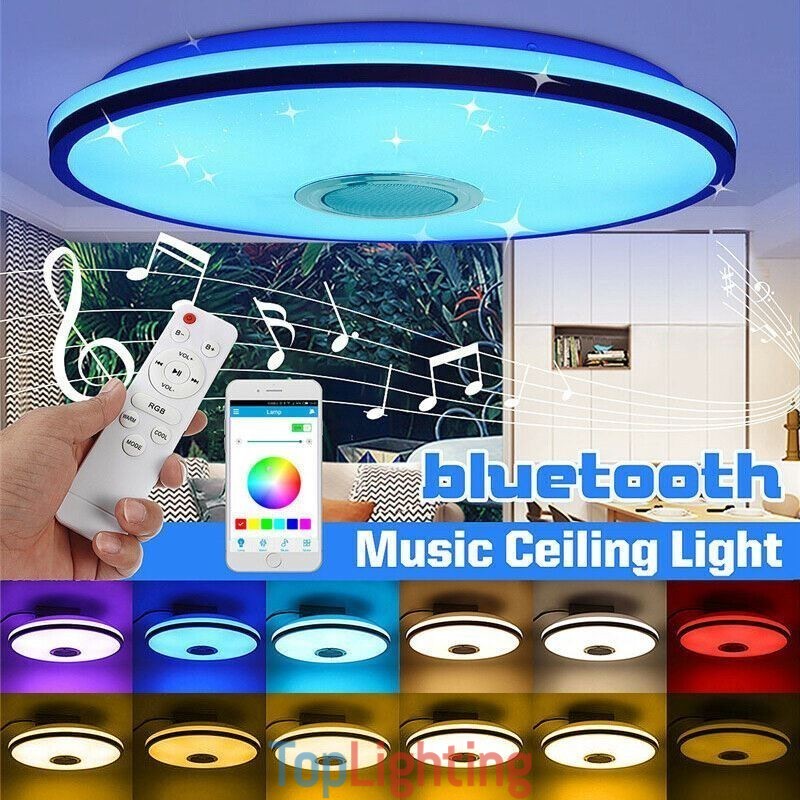 Flush Mount Colorful Ceiling Light with Bluetooth Music Speaker Timing Function