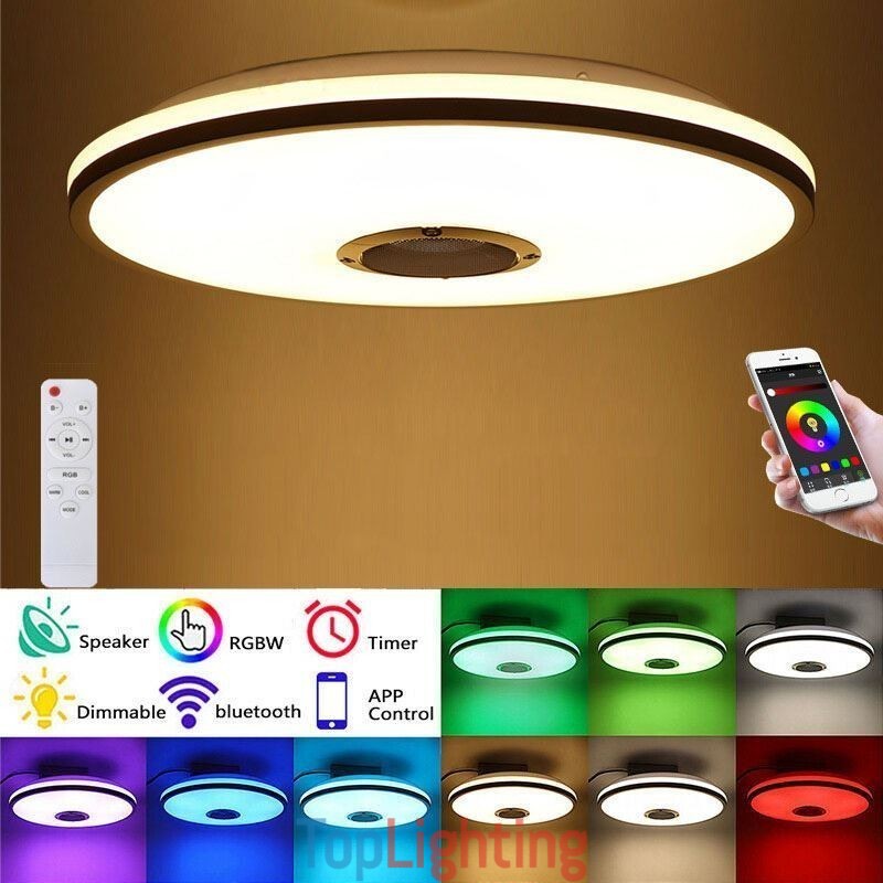 Flush Mount Colorful Ceiling Light with Bluetooth Music Speaker Timing Function