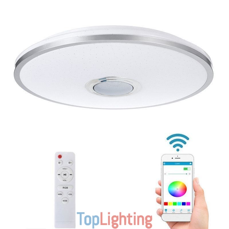 Flush Mount Colorful Ceiling Light with Bluetooth Music Speaker Timing Function