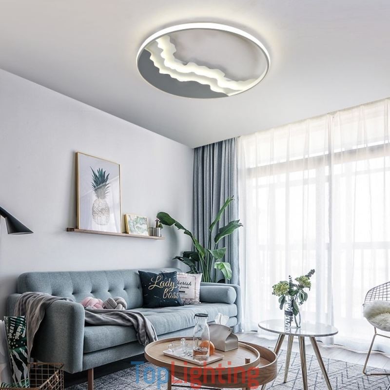 Round Flush Mount Unique Wave Shaped Acrylic Ceiling Light
