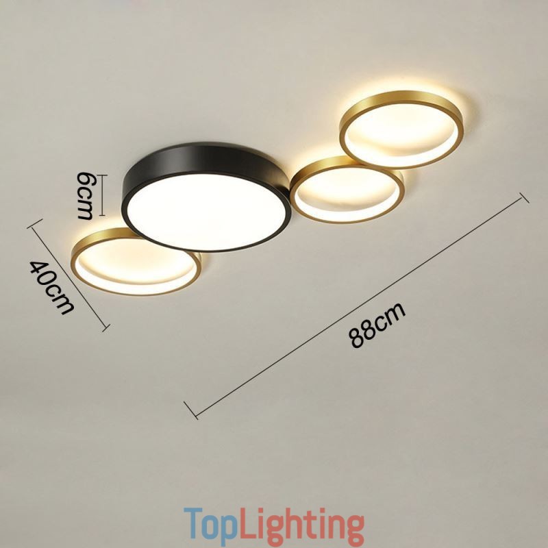 4 Rings Flush Mount Ceiling Light Unique Black+Gold Lampshade Lighting