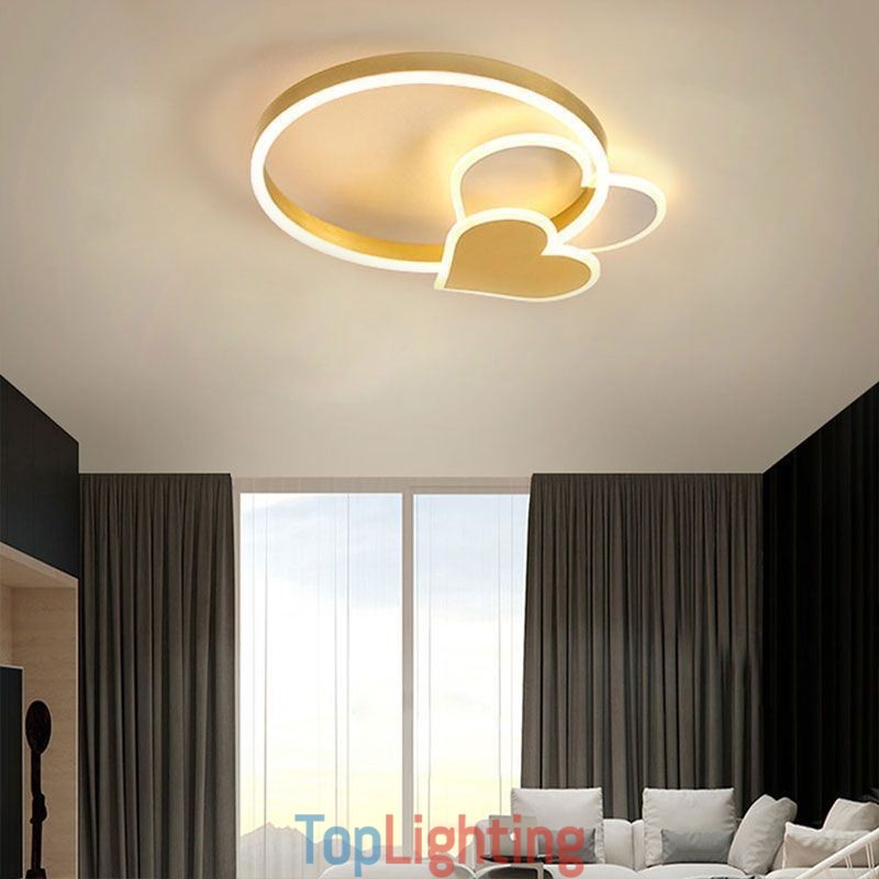 Modern Acrylic Flush Mount Gold Double Heart Ceiling Light