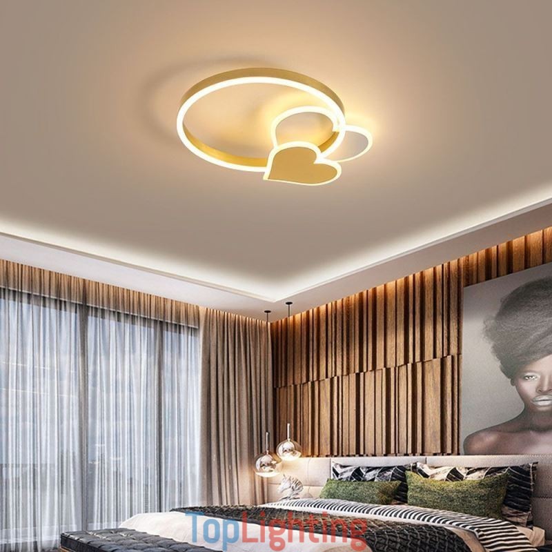 Modern Acrylic Flush Mount Gold Double Heart Ceiling Light