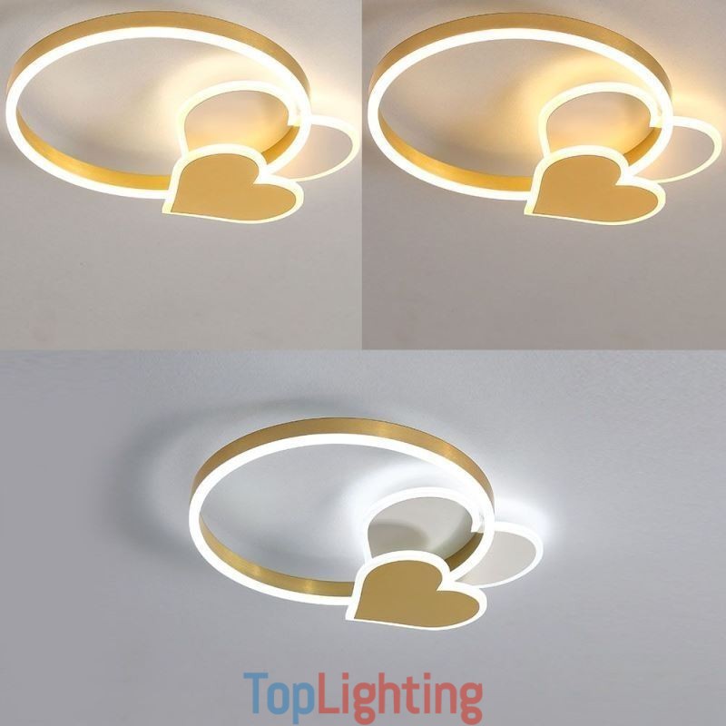 Modern Acrylic Flush Mount Gold Double Heart Ceiling Light