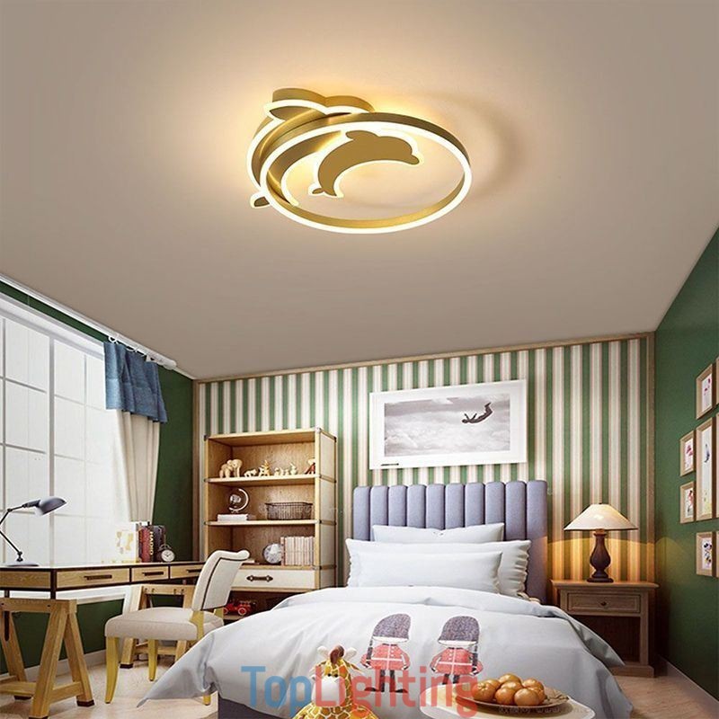 Gold Dolphin Flush Mount Ceiling Light