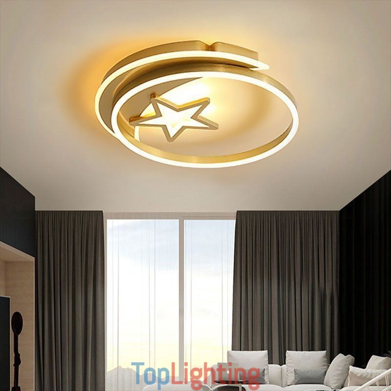 Moon Star Flush Mount Ceiling Light Gold Acrylic Light Fixture