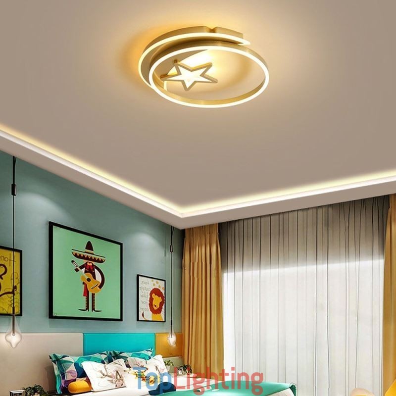 Moon Star Flush Mount Ceiling Light Gold Acrylic Light Fixture