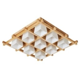 Nordic Square Grid Flush Mount Ceiling Light Rubber Wood Light