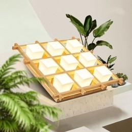 Nordic Square Grid Flush Mount Ceiling Light Rubber Wood Light