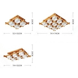Nordic Square Grid Flush Mount Ceiling Light Rubber Wood Light