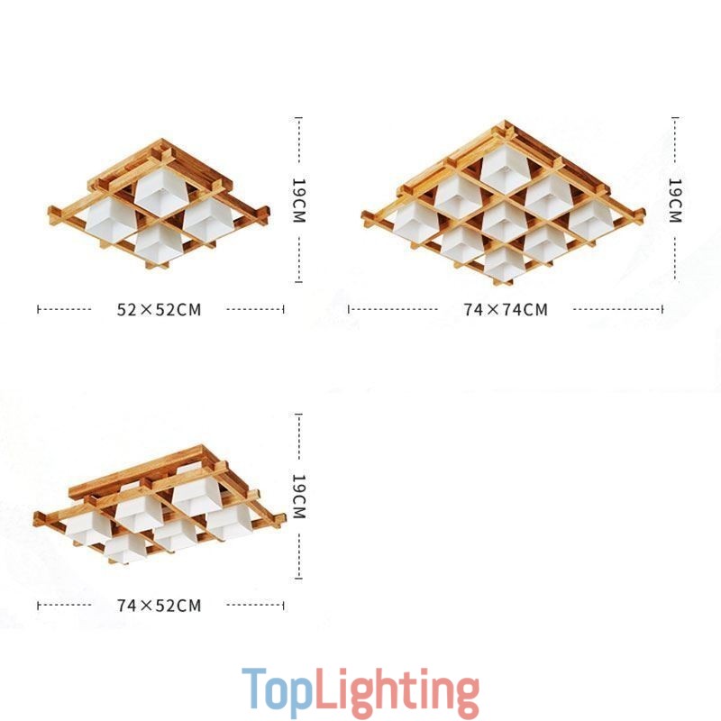 Nordic Square Grid Flush Mount Ceiling Light Rubber Wood Light