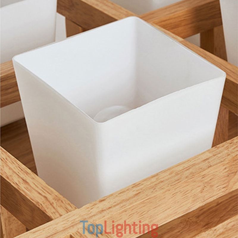 Nordic Square Grid Flush Mount Ceiling Light Rubber Wood Light