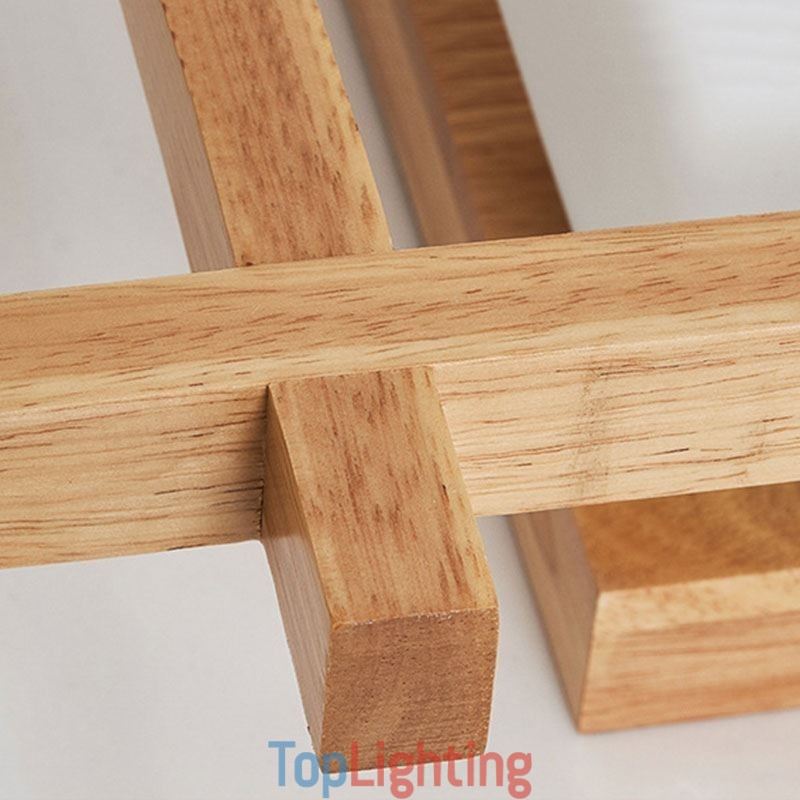 Nordic Square Grid Flush Mount Ceiling Light Rubber Wood Light