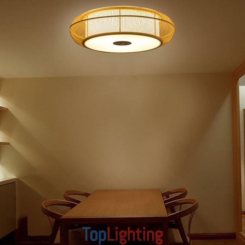 Chinese Special Bamboo Flush Mount Creative Japanese Round Ceiling Light