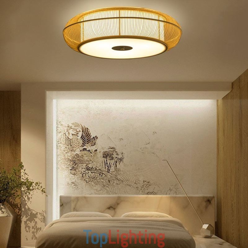 Chinese Special Bamboo Flush Mount Creative Japanese Round Ceiling Light