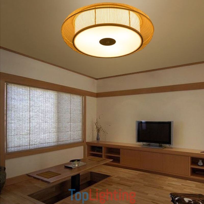 Chinese Special Bamboo Flush Mount Creative Japanese Round Ceiling Light