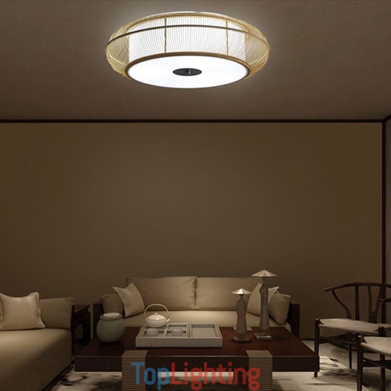 Chinese Special Bamboo Flush Mount Creative Japanese Round Ceiling Light