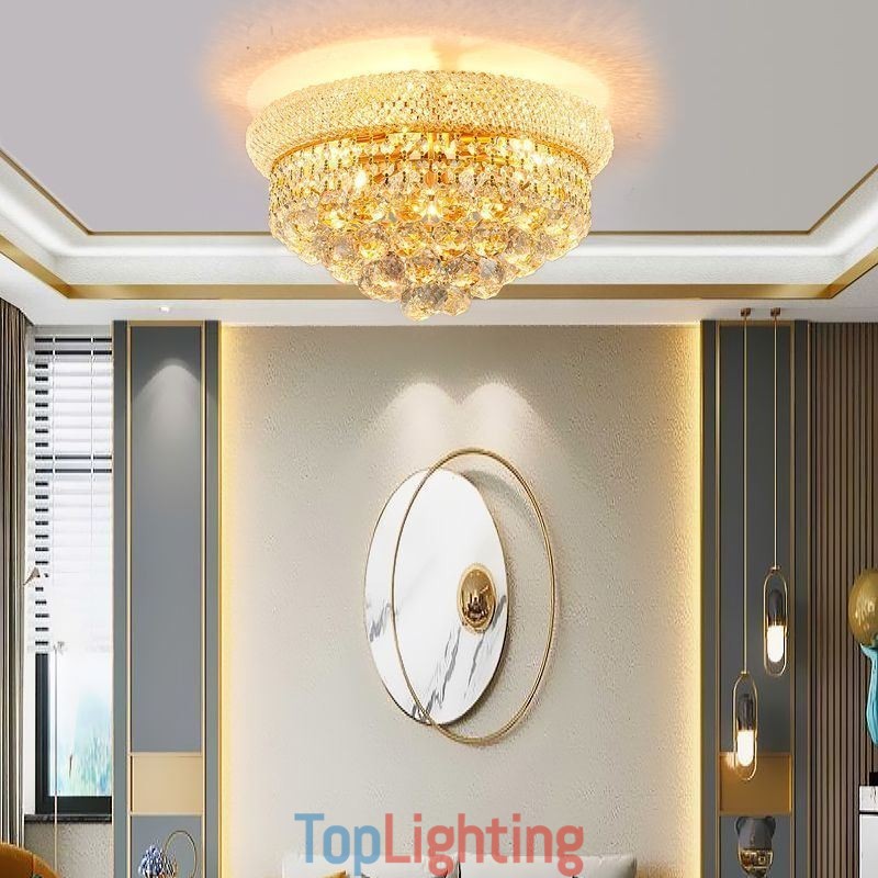 European Flush Mount Light Luxury Crystal Ceiling Light