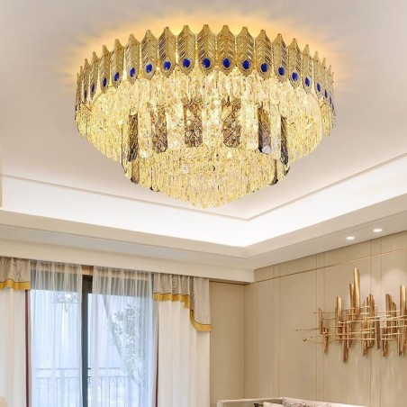 Crystal Flush Mount Round Electroplated Phoenix Tail Gold Luxury Decrative Ceiling Light Crystal Flush Mount Round Electroplated Phoenix Tail Gold Luxury Decrative Ceiling Light