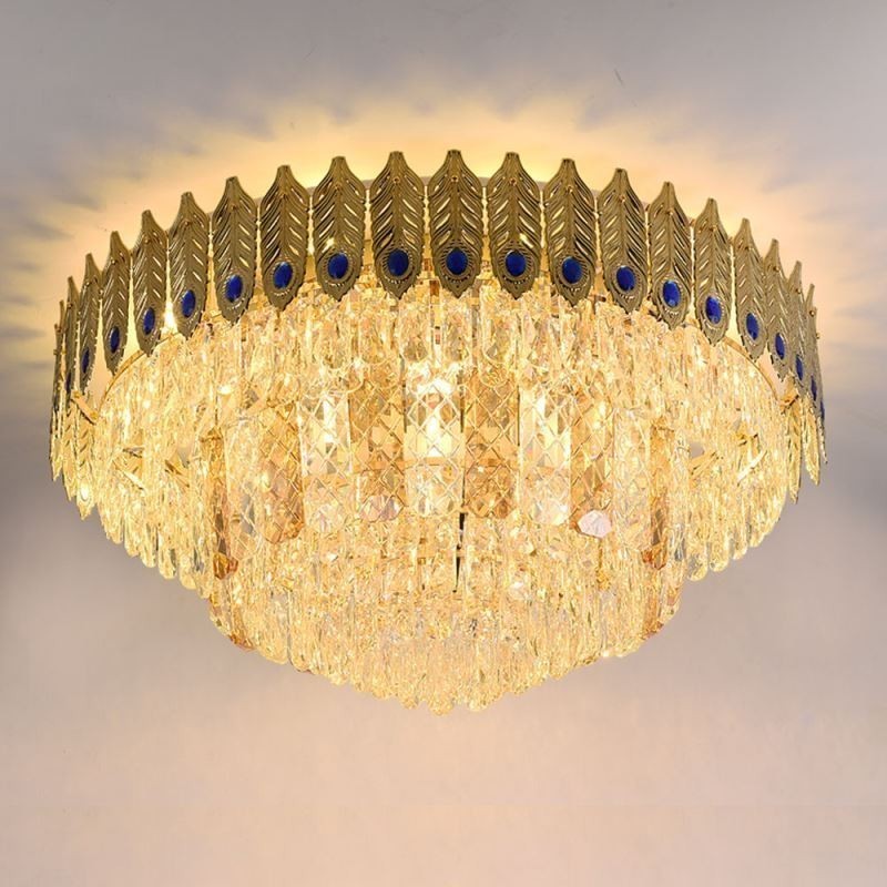 Crystal Flush Mount Round Electroplated Phoenix Tail Gold Luxury Decrative Ceiling Light