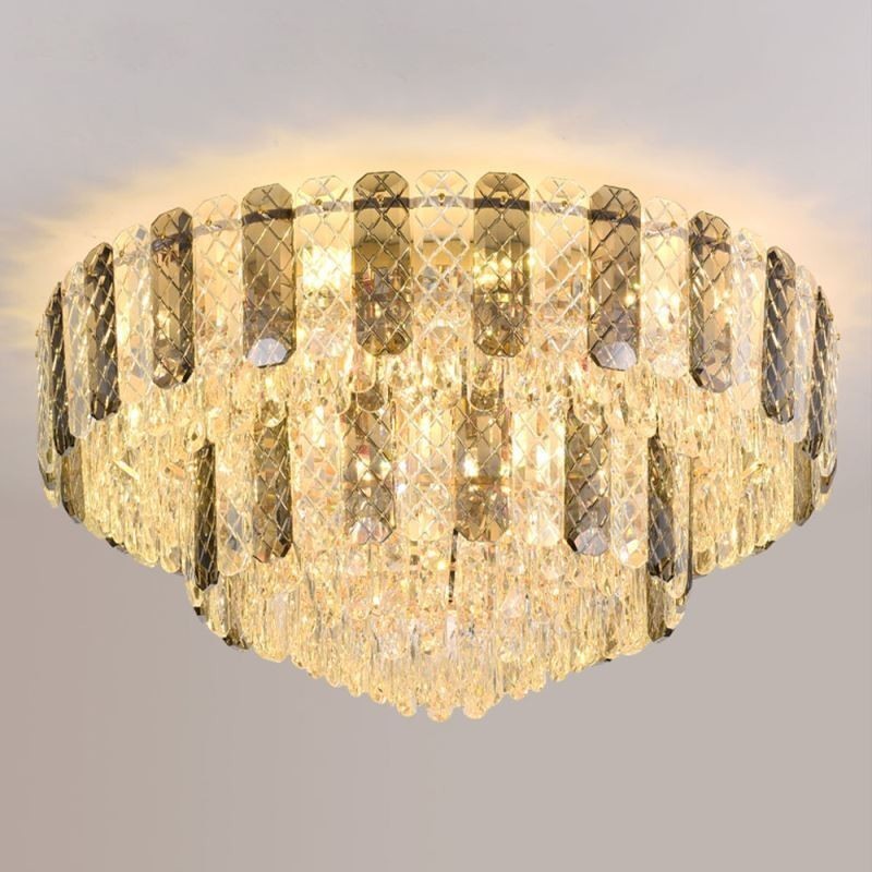 Crystal Flush Mount Double Layer Round Luxury Decrative Ceiling Light 80cm