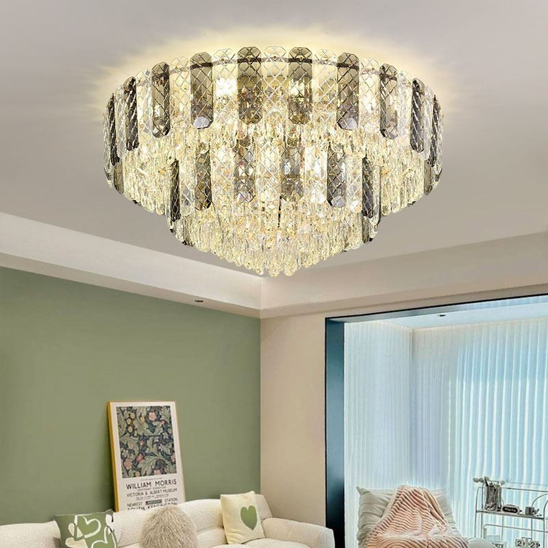 Crystal Flush Mount Double Layer Round Luxury Decrative Ceiling Light 80cm