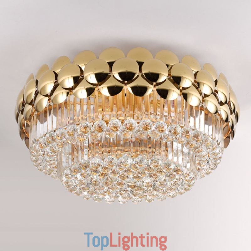 Crystal Flush Mount Round Electroplated Gold Luxury Decrative Ceiling Light 80cm