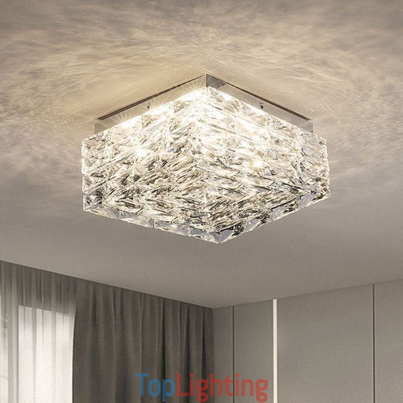 Crystal Ceiling Light Flush Mount Three Color Dimmable