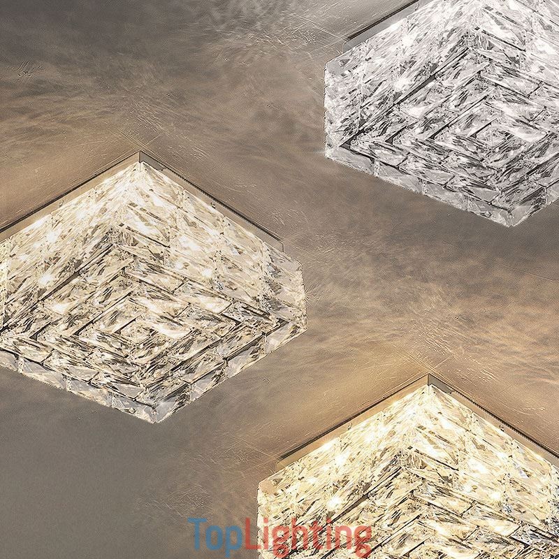Crystal Ceiling Light Flush Mount Three Color Dimmable
