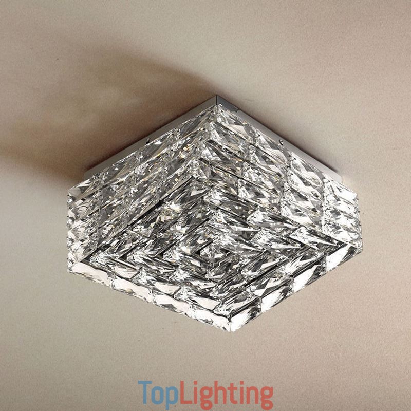 Crystal Ceiling Light Flush Mount Three Color Dimmable