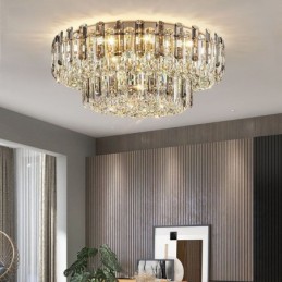 Crystal Flush Mount Smoke Gray Round Crystal Decoration Ceiling Light