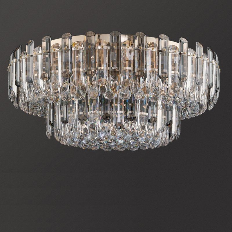 Crystal Flush Mount Smoke Gray Round Crystal Decoration Ceiling Light