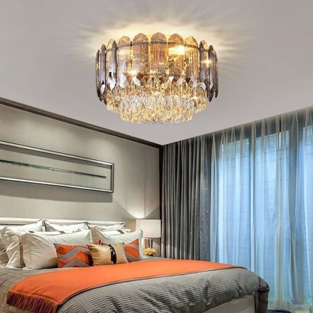 Crystal Flush Mount Smoky Gray Round Crystal Decoration Ceiling Light Crystal Flush Mount Smoky Gray Round Crystal Decoration Ceiling Light