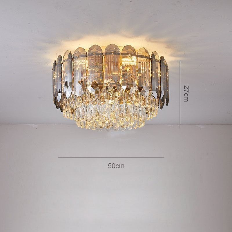 Crystal Flush Mount Smoky Gray Round Crystal Decoration Ceiling Light