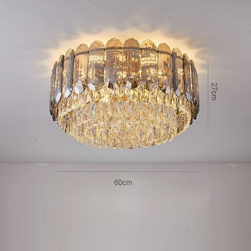 Crystal Flush Mount Smoky Gray Round Crystal Decoration Ceiling Light