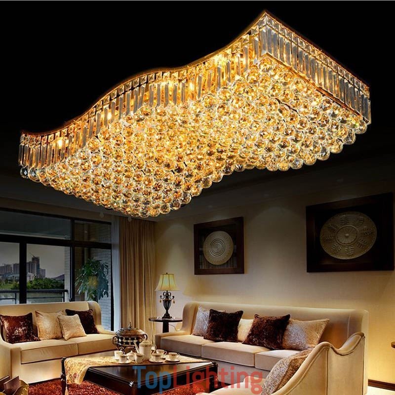 European Crystal Flush Mount Rectangle Chandelier