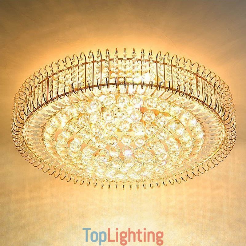 European Style Flush Mount Round Crystal Ceiling Light