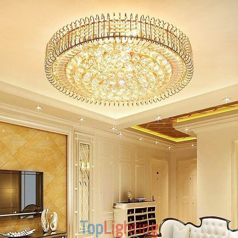 European Style Flush Mount Round Crystal Ceiling Light