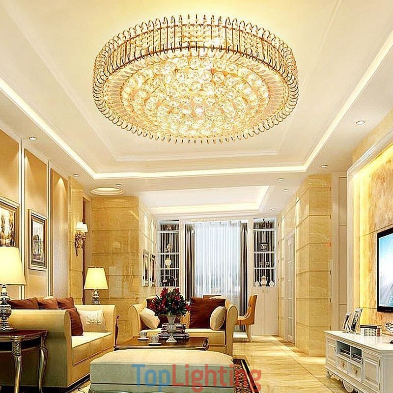 European Style Flush Mount Round Crystal Ceiling Light