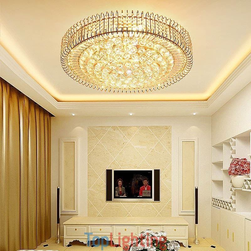 European Style Flush Mount Round Crystal Ceiling Light