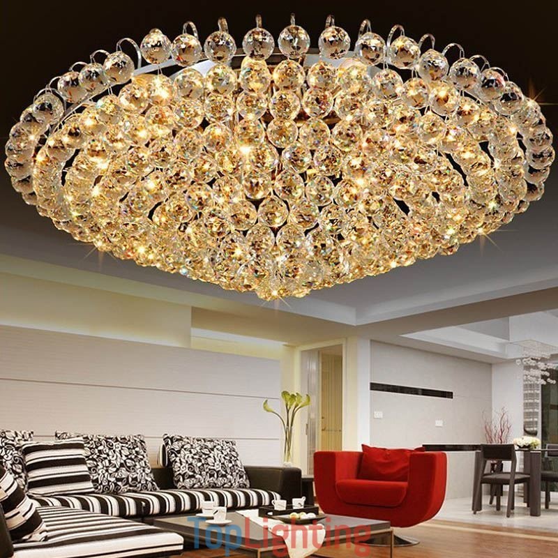 European Style Crystal Flush Mount Round Shape Ceiling Light