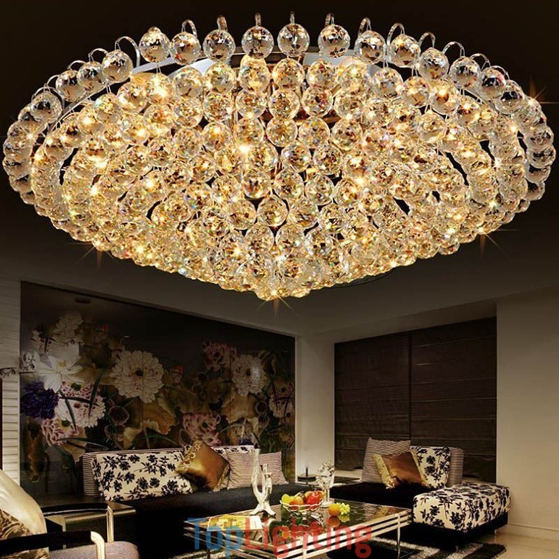 European Style Crystal Flush Mount Round Shape Ceiling Light