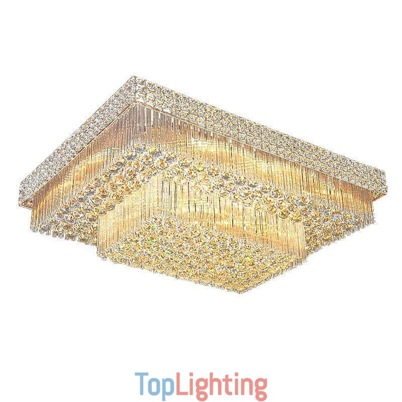 European Flush Mount Square Crystal Chandelier